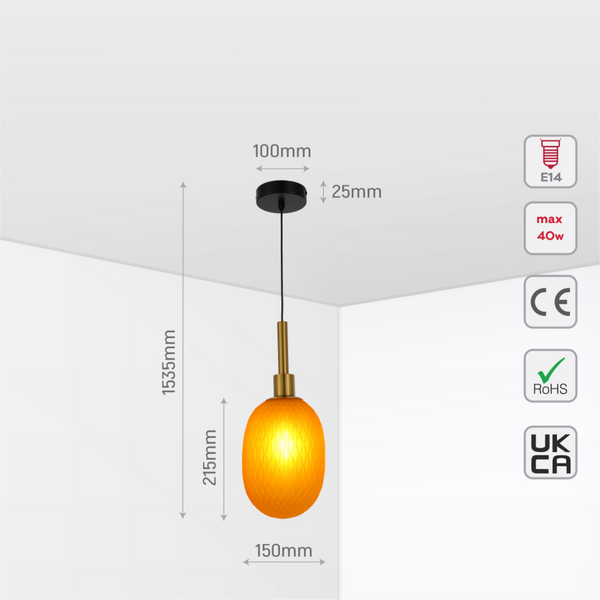 Главное изображение овальной висячей лампы с золотыми деталями, идеально подходящей для современного интерьера столовой.