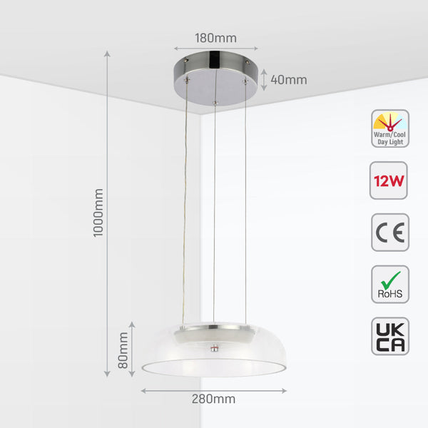 Современный минималистичный подвесной светильник из стекла с хромированной отделкой, идеально подходит для кухни или столовой.
