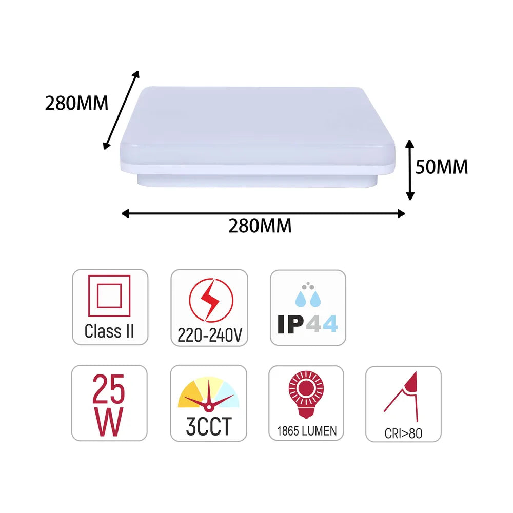 Size and technical specs of the Sv-k LED NIKA SQUARE 25W 3CCT IP44 (TEKLED)-118-033911