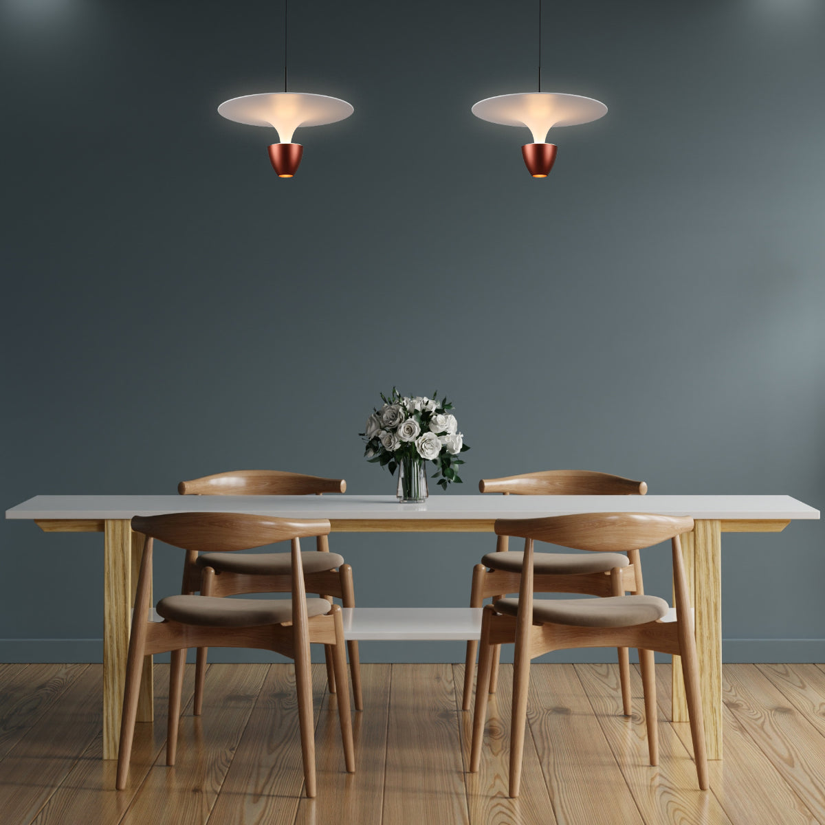 Подвесная лампа с коричневым абажуром, идеальна для создания уютной атмосферы в гостиной с современным интерьером.