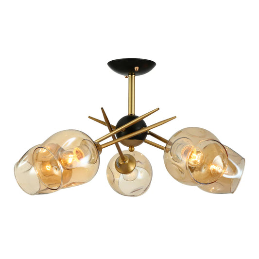 Полуженская потолочная лампа из янтарного стекла, идеально подходит для современных гостиных и шахматного стиля интерьера.