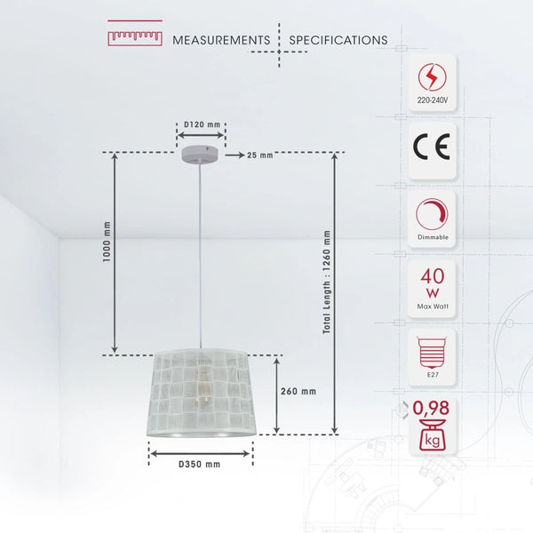 Изображение металлической подвесной лампы в форме усечённого конуса с квадратным узором, идеально для современных интерьеров.