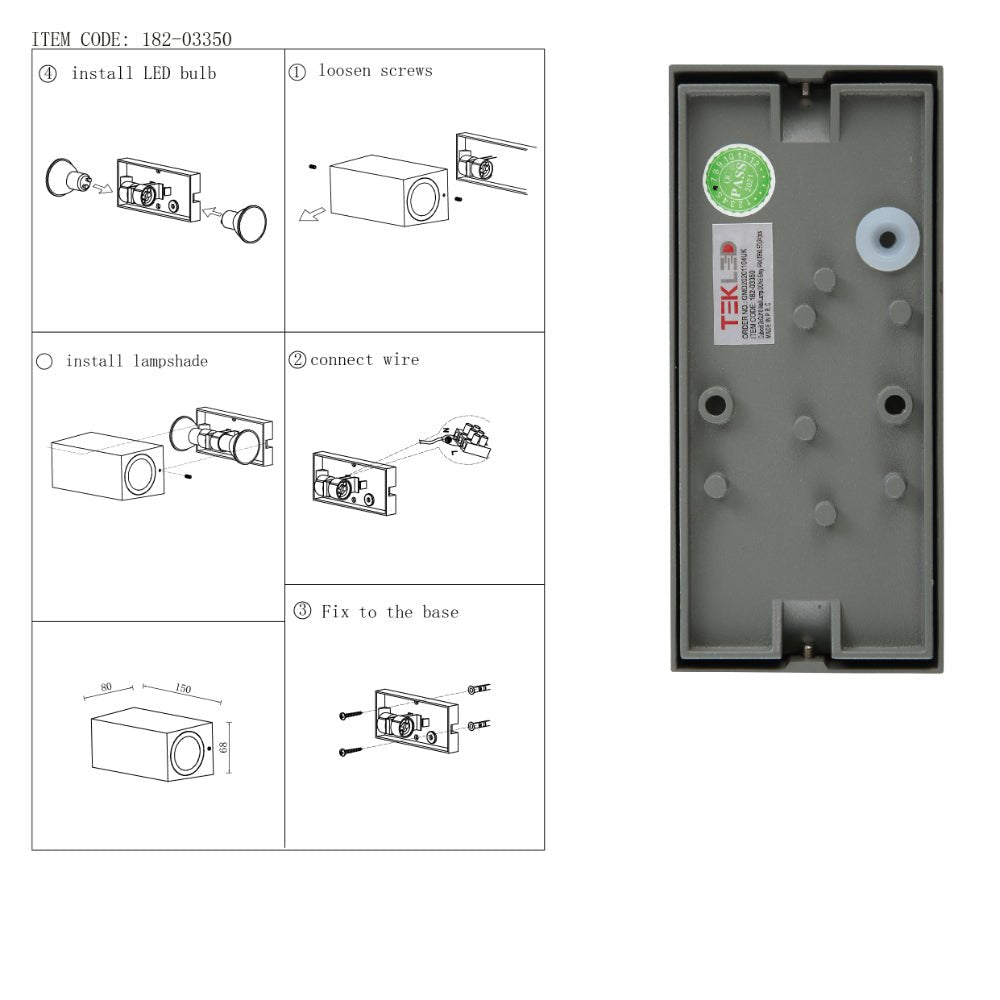 User manual for Cubioid Wall Lamp IP44 Grey with 2xGU10 Fitting | TEKLED 182-03350