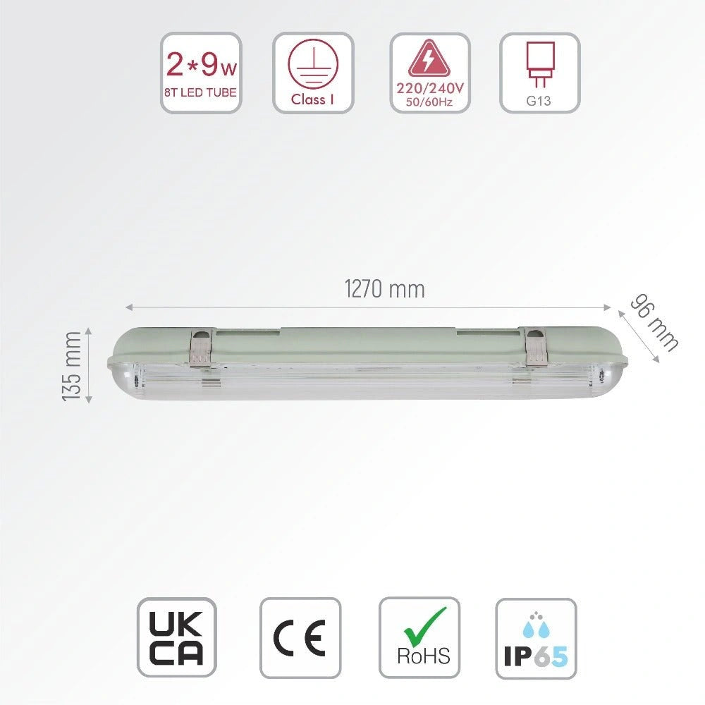 Технические характеристики антикоррозийного светильника с LED T8, размеры и IP65 для надежного освещения в помещениях.