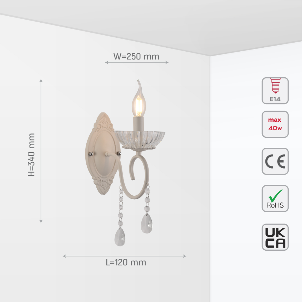 Настенный светильник с металлическим корпусом и стеклянной свечой, идеально подходит для создания винтажного стиля в гостиной или спальне.