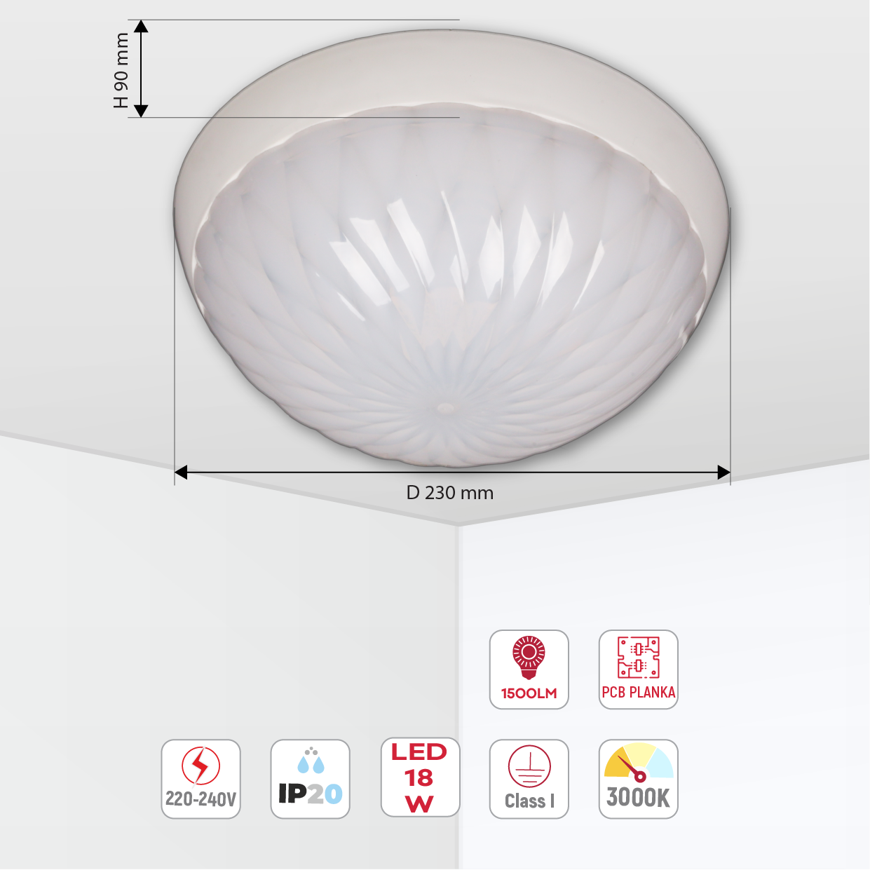 Потолочный светильник KAMELYA MINI LED, 18Вт, диаметр 230 мм, опаловый матовый плафон