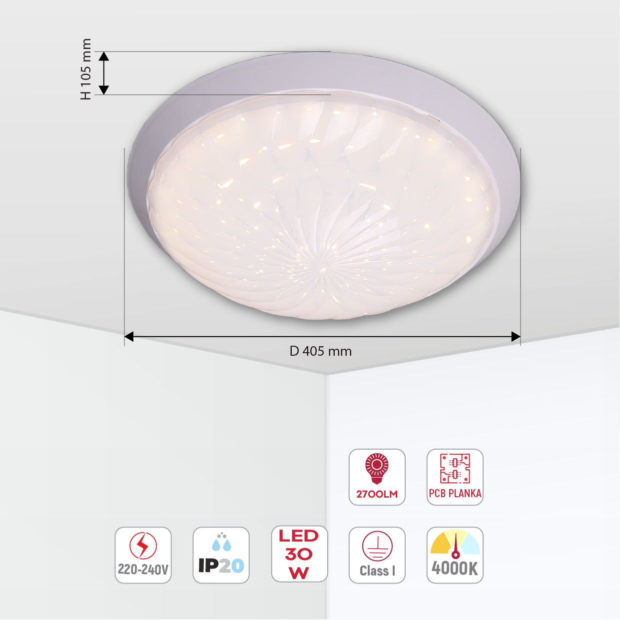 Потолочный светильник KAMELYA MAXI LED, диаметр 400 мм, опаловый матовый плафон