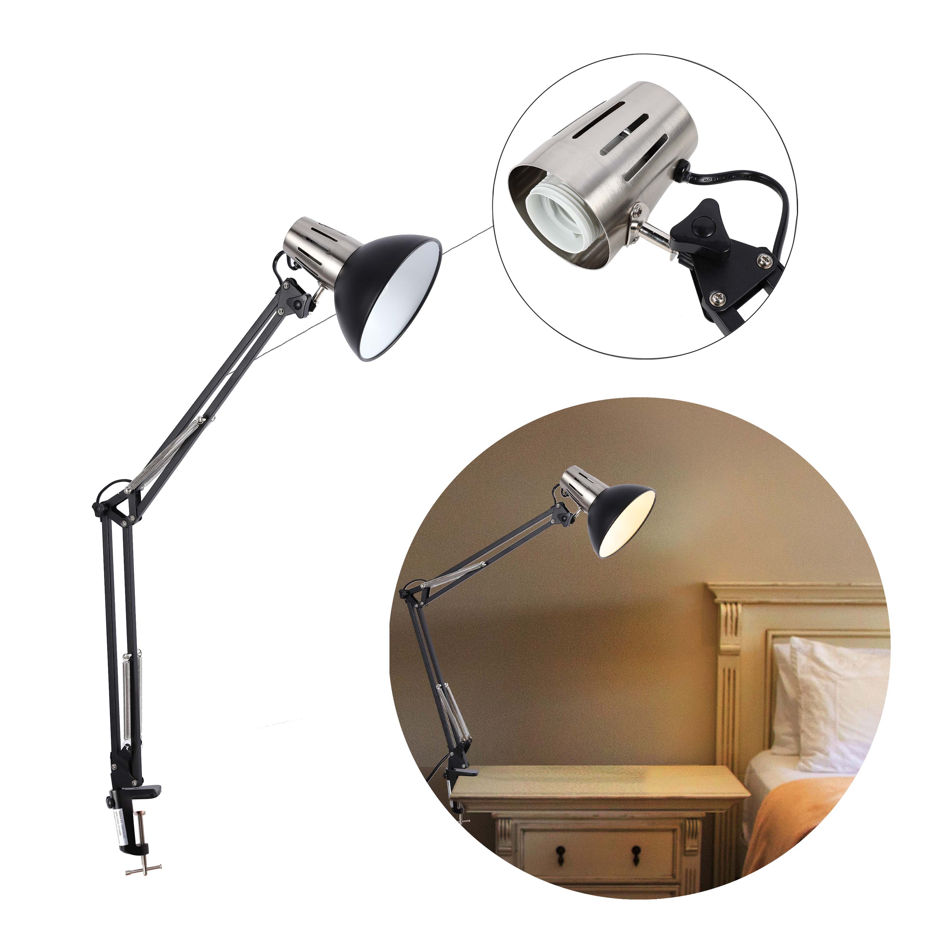 C-Clamp E27 жылжымалы қондырғысы бар Atlas Architect үстел шамы