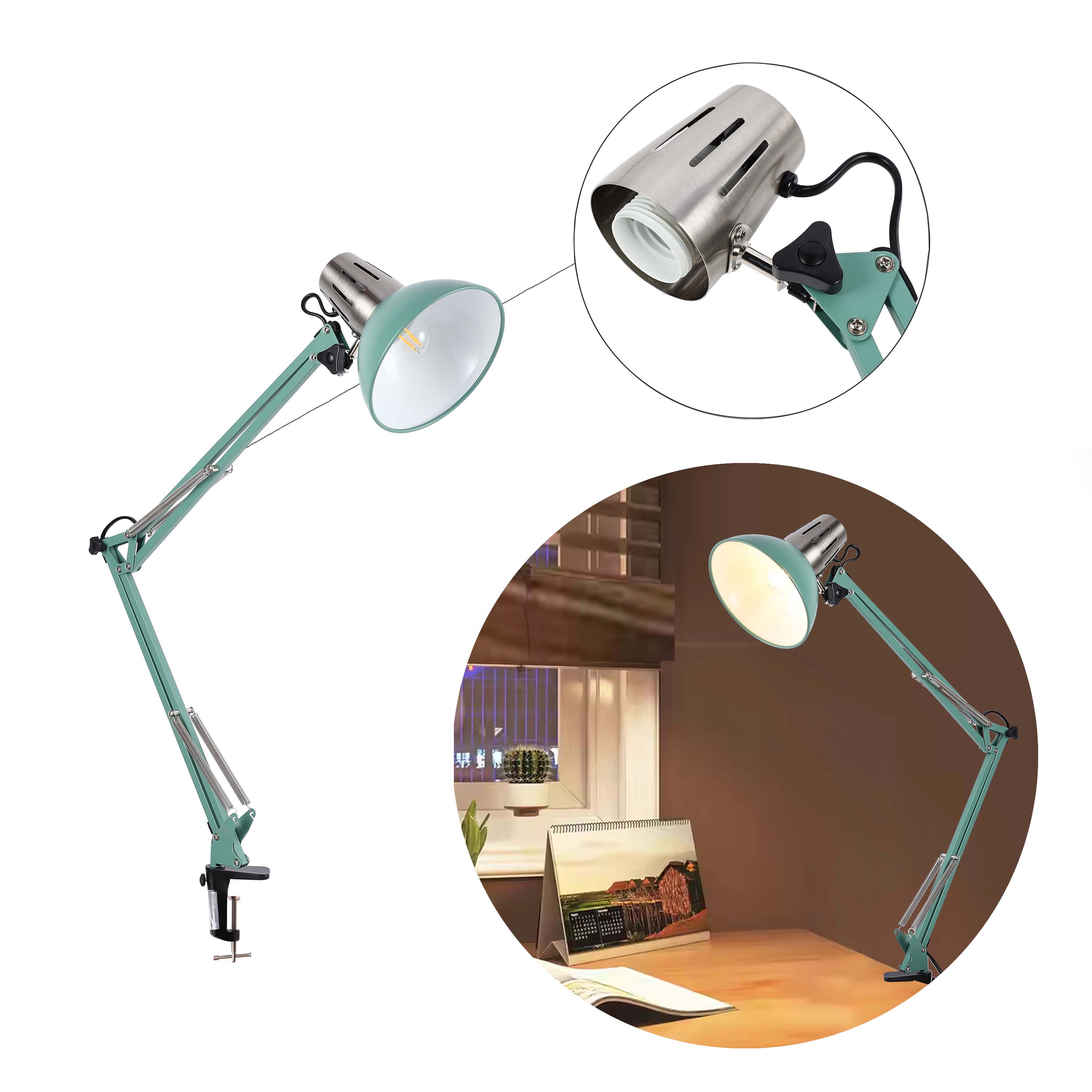 C-Clamp E27 жылжымалы қондырғысы бар Atlas Architect үстел шамы