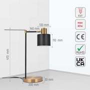 C-Clamp E27 жылжымалы қондырғысы бар Atlas Architect үстел шамы