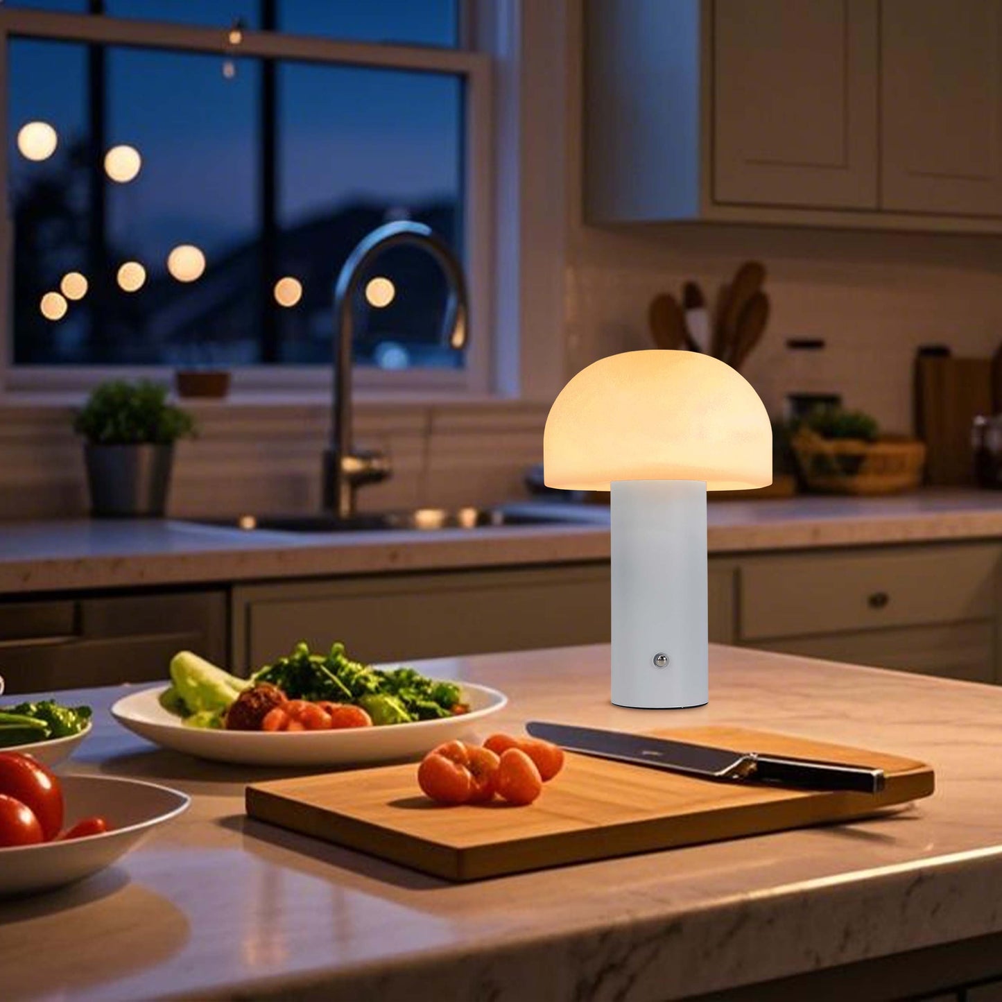 Современная LED-лампа в минималистичном дизайне в виде гриба.