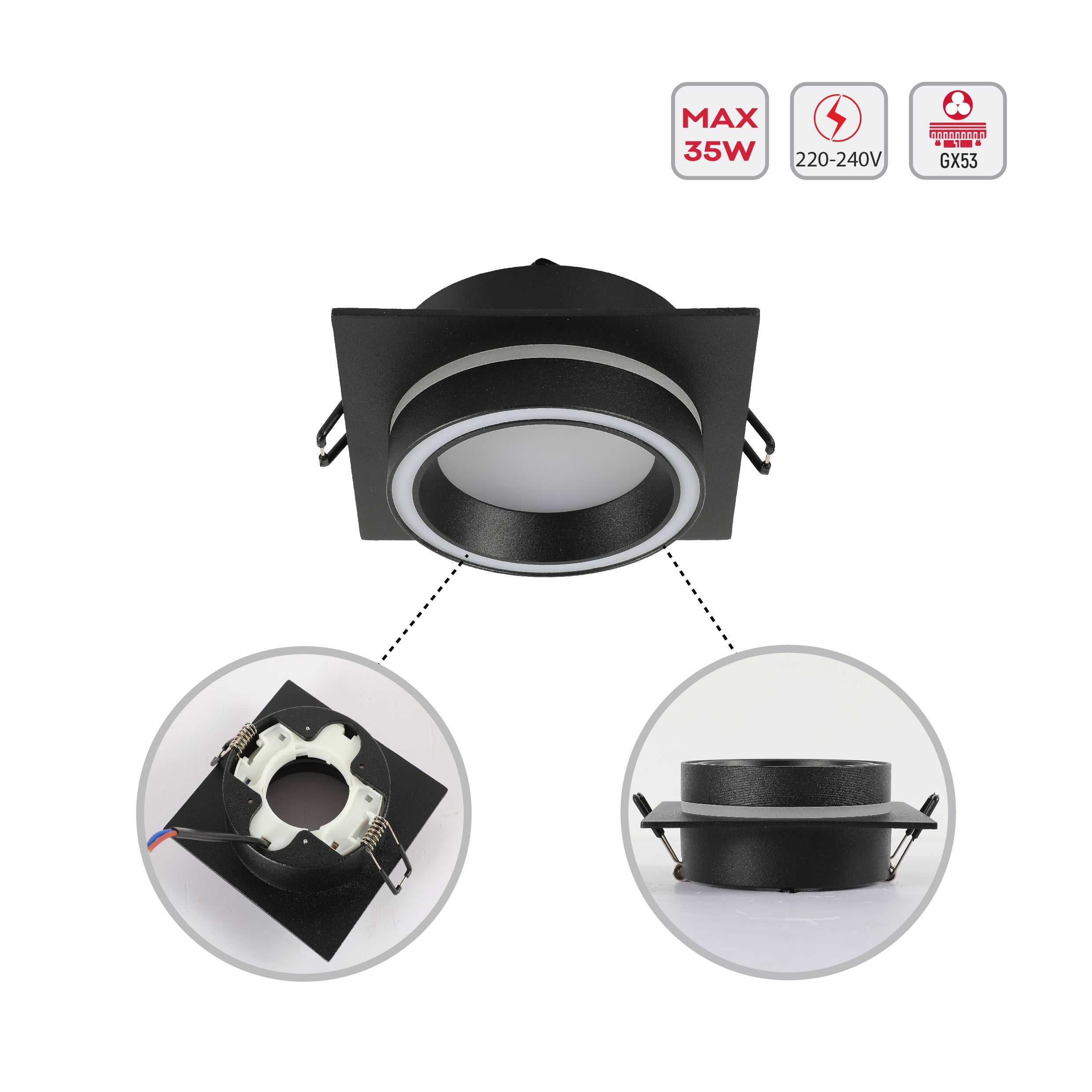 Low UGR Fixed Recessed FR505 GX53 Downlighter Square