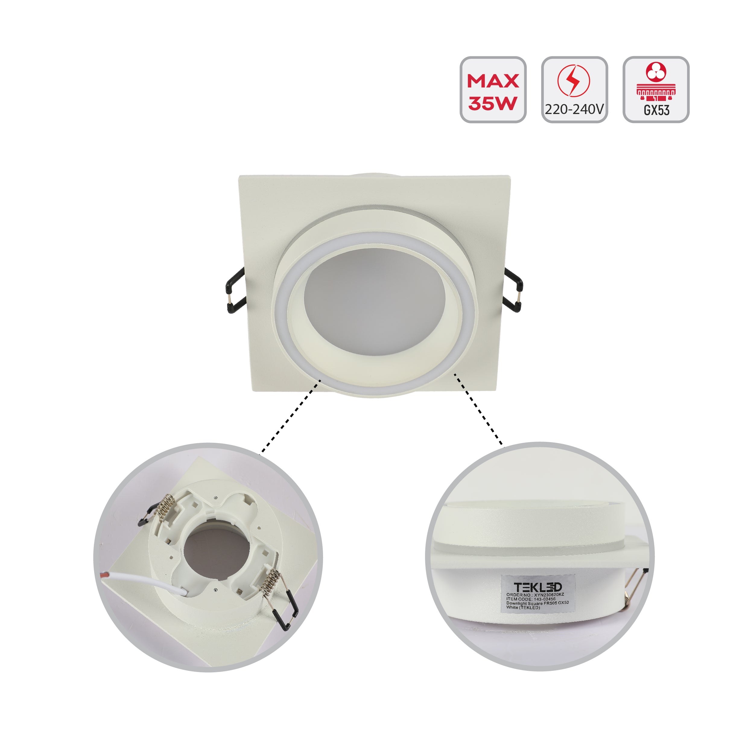 Low UGR Fixed Recessed FR505 GX53 Downlighter Square