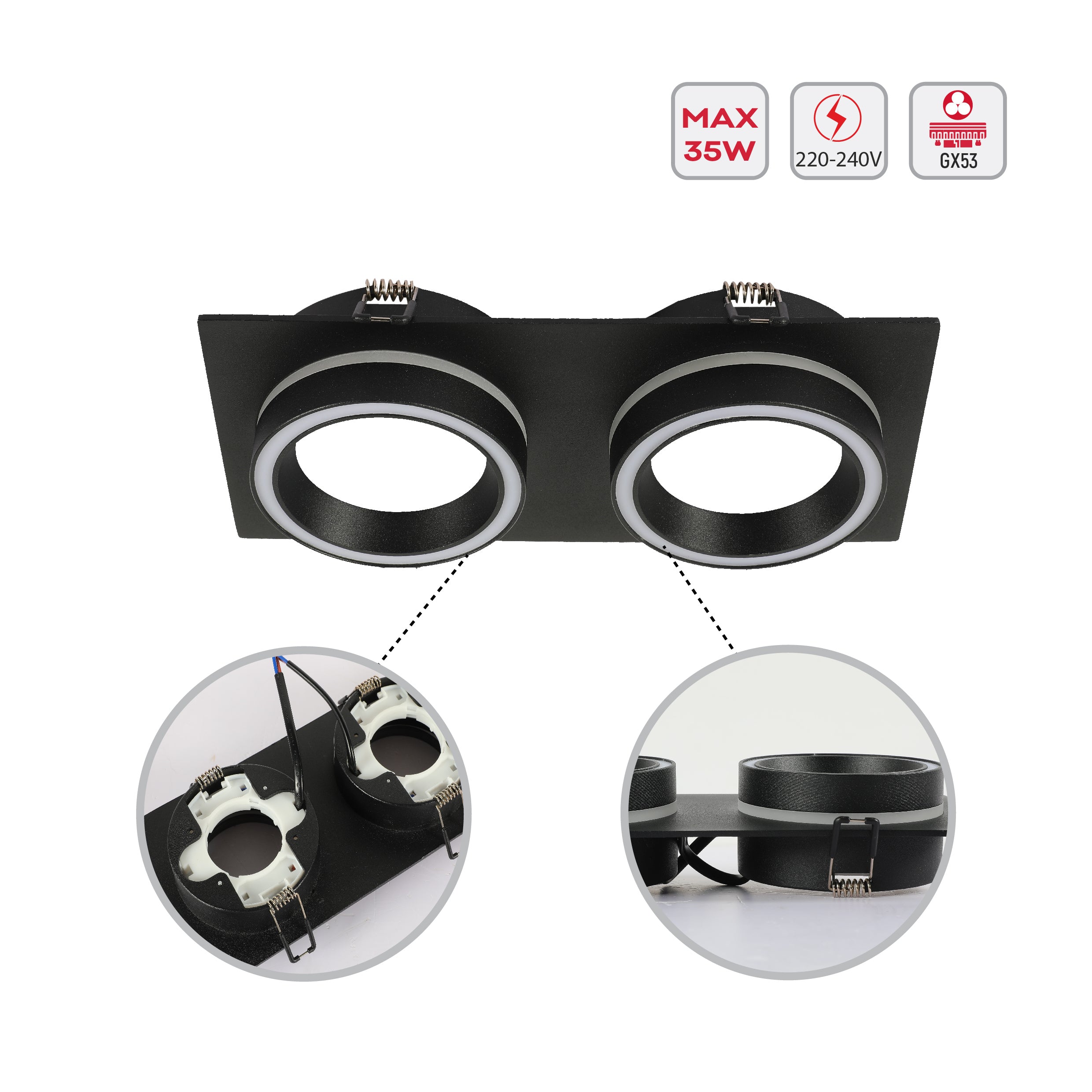 Low UGR Fixed Recessed FR505 GX53 Downlighter Square