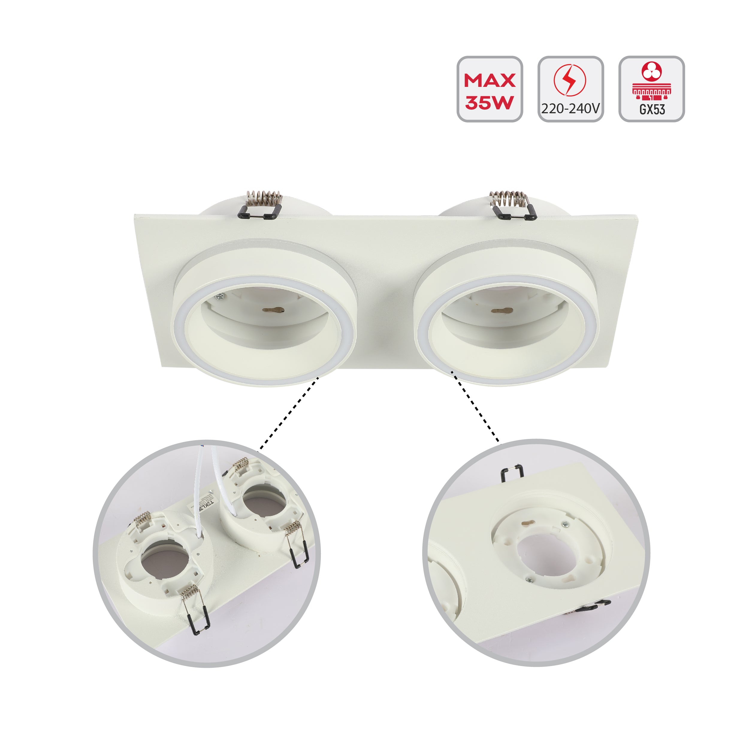 Low UGR Fixed Recessed FR505 GX53 Downlighter Square