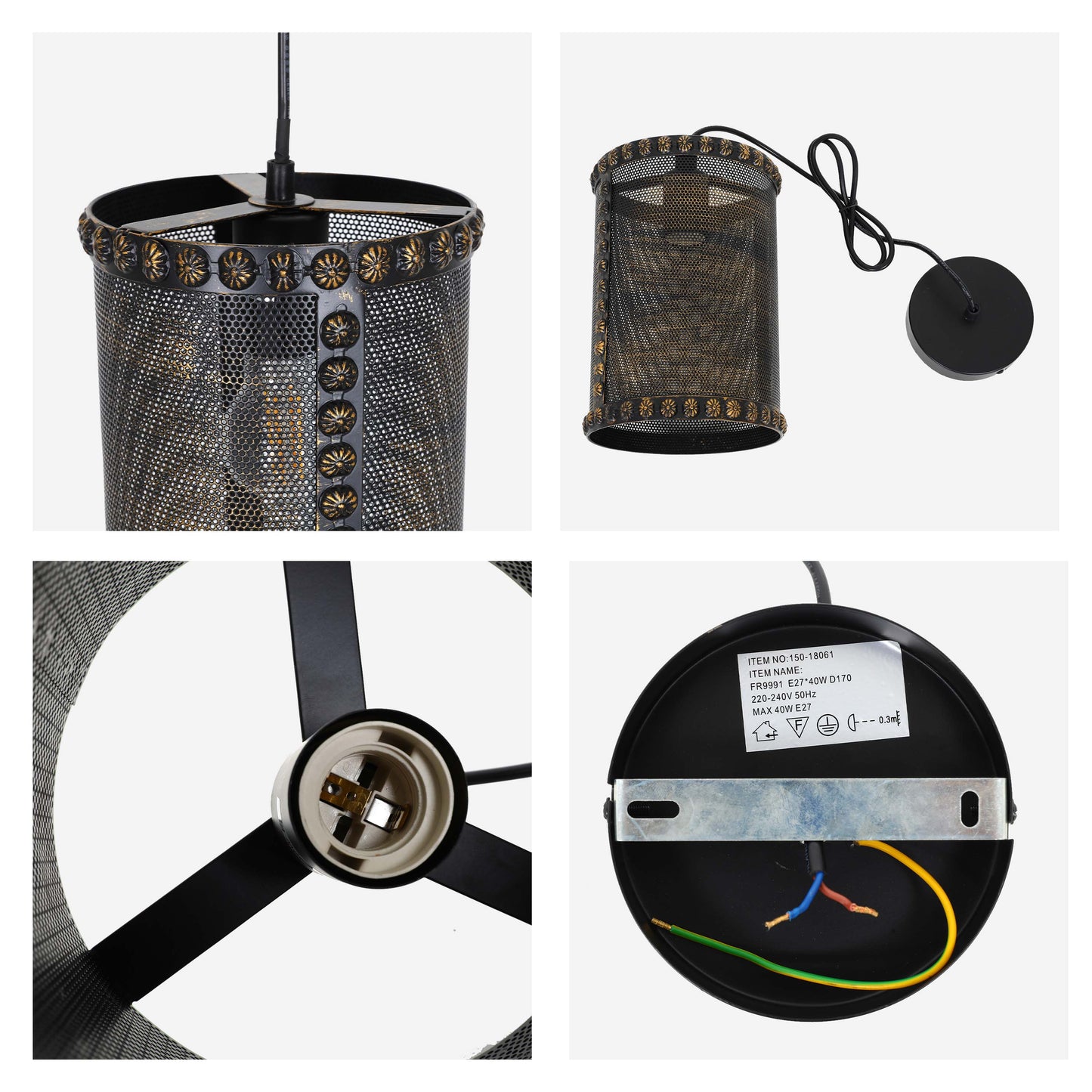 Металл лазермен кесілген глобус пішіні бар Malunga аспа шамы E27