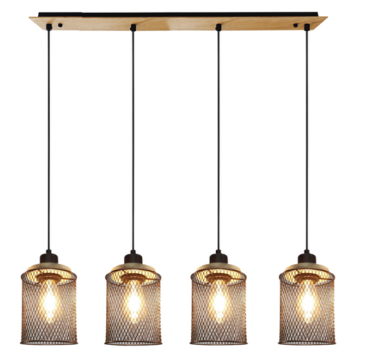 Светильник Pendant Lamp AB1233-MP E27x4  Black+Wood+Gold