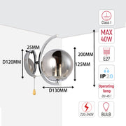 Заманауи металл қабырға шамы Globe Glass Gold Chrome E27