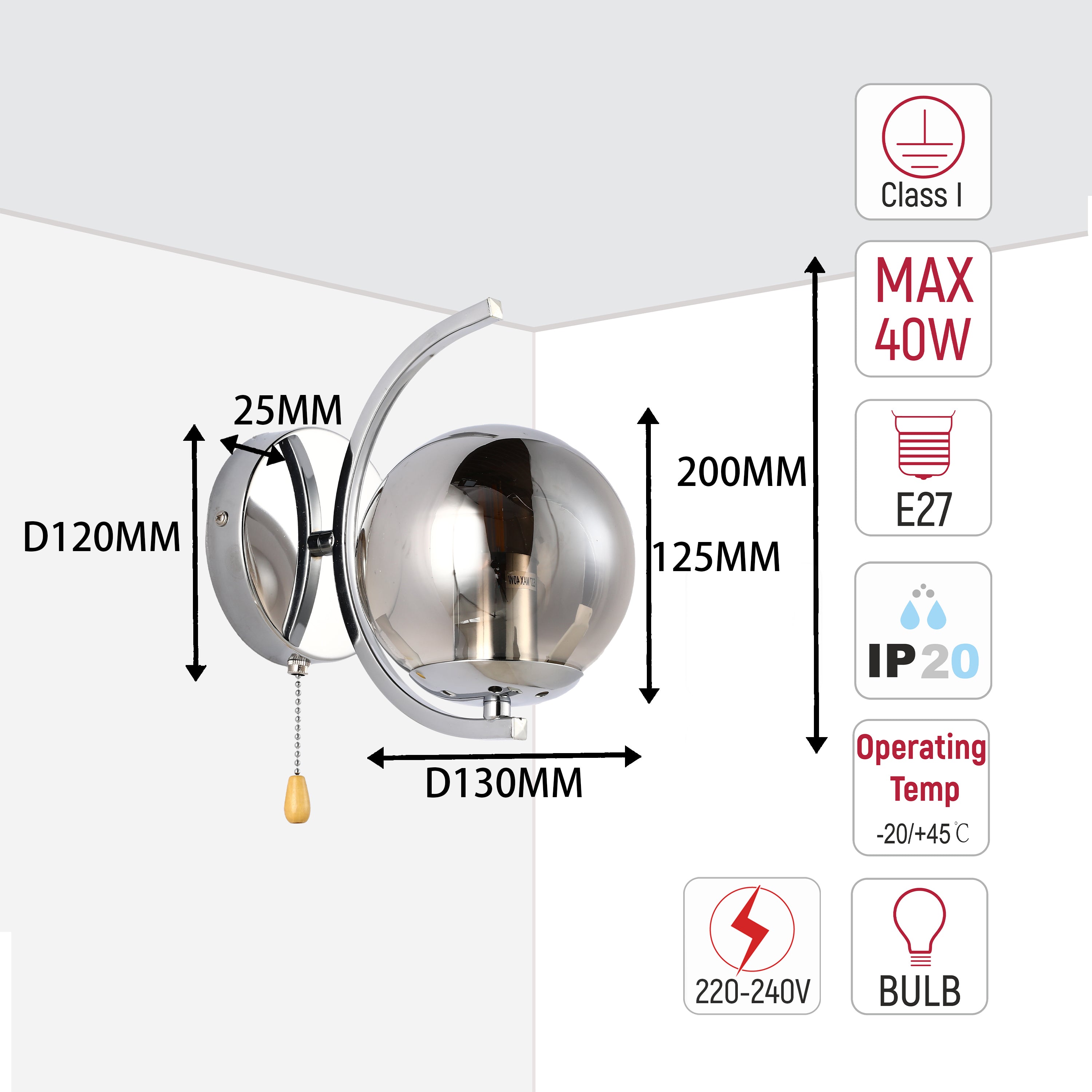 Современный металлосветильник на стену Globe Glass Gold Chrome E27