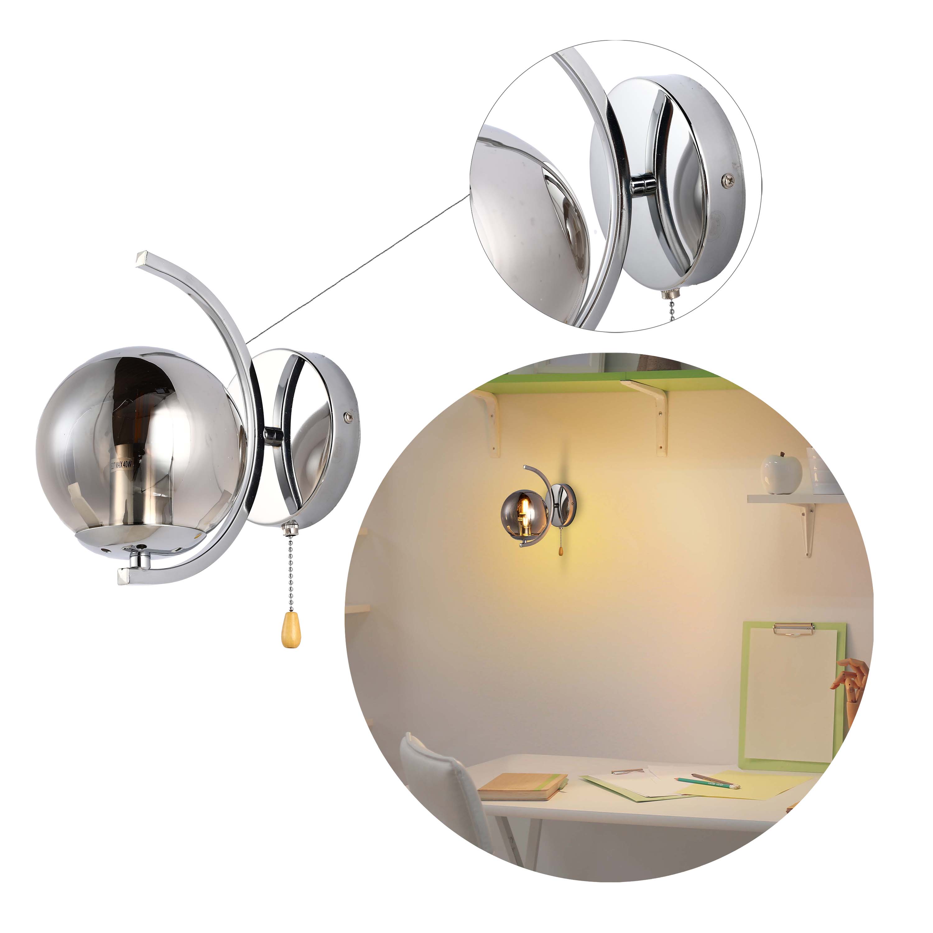 Современный металлосветильник на стену Globe Glass Gold Chrome E27