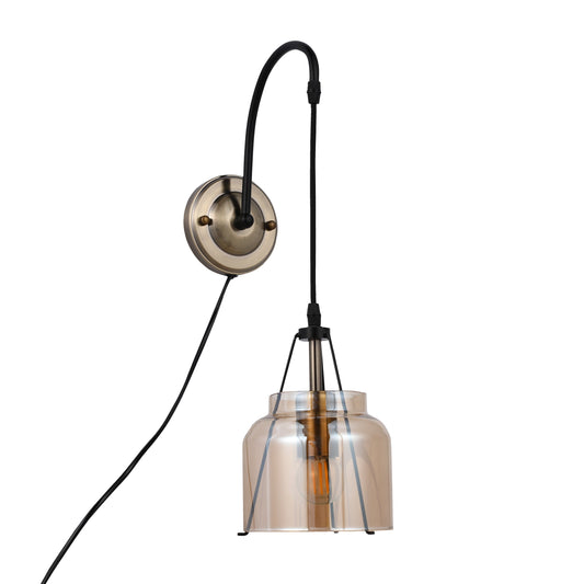 Промышленный настенный светильник с тянущим выключателем и янтарным стеклянным абажуром