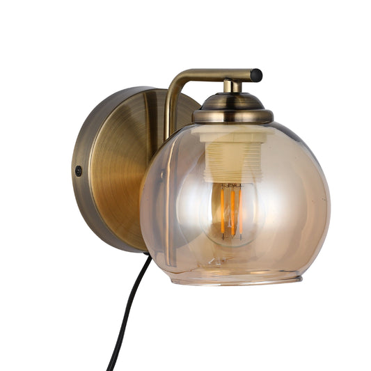 Элегантный настенный светильник – янтарное купольное стекло и старинная латунь