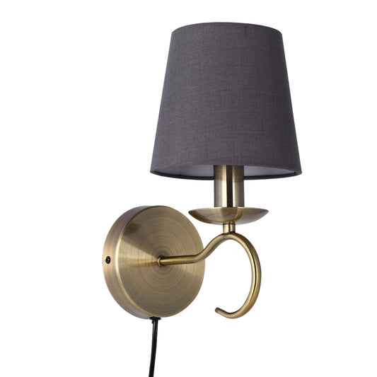 Элегантный настенный светильник Vintage Fabric — серый текстиль и латунь