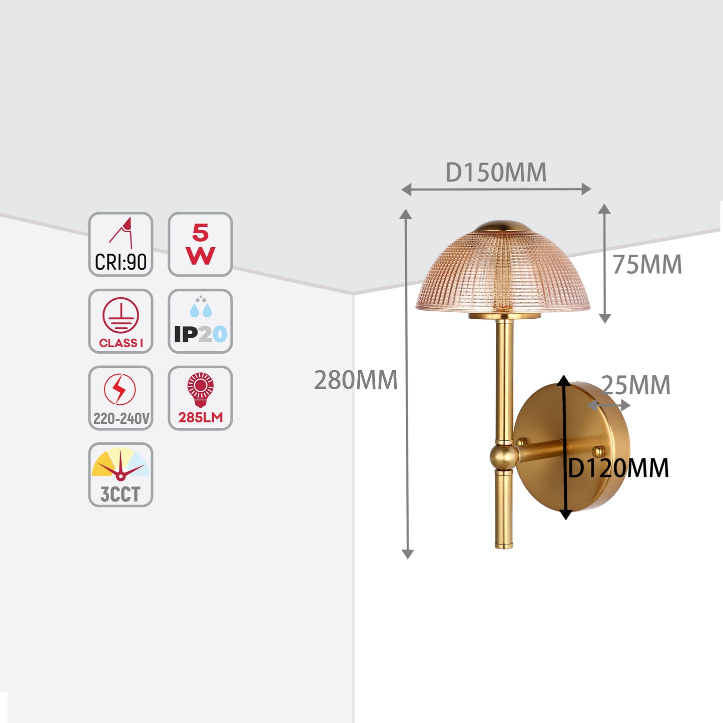 Бронзовый настенный LED-светильник 6565-B — дымчатое стекло, 5W, 3CCT