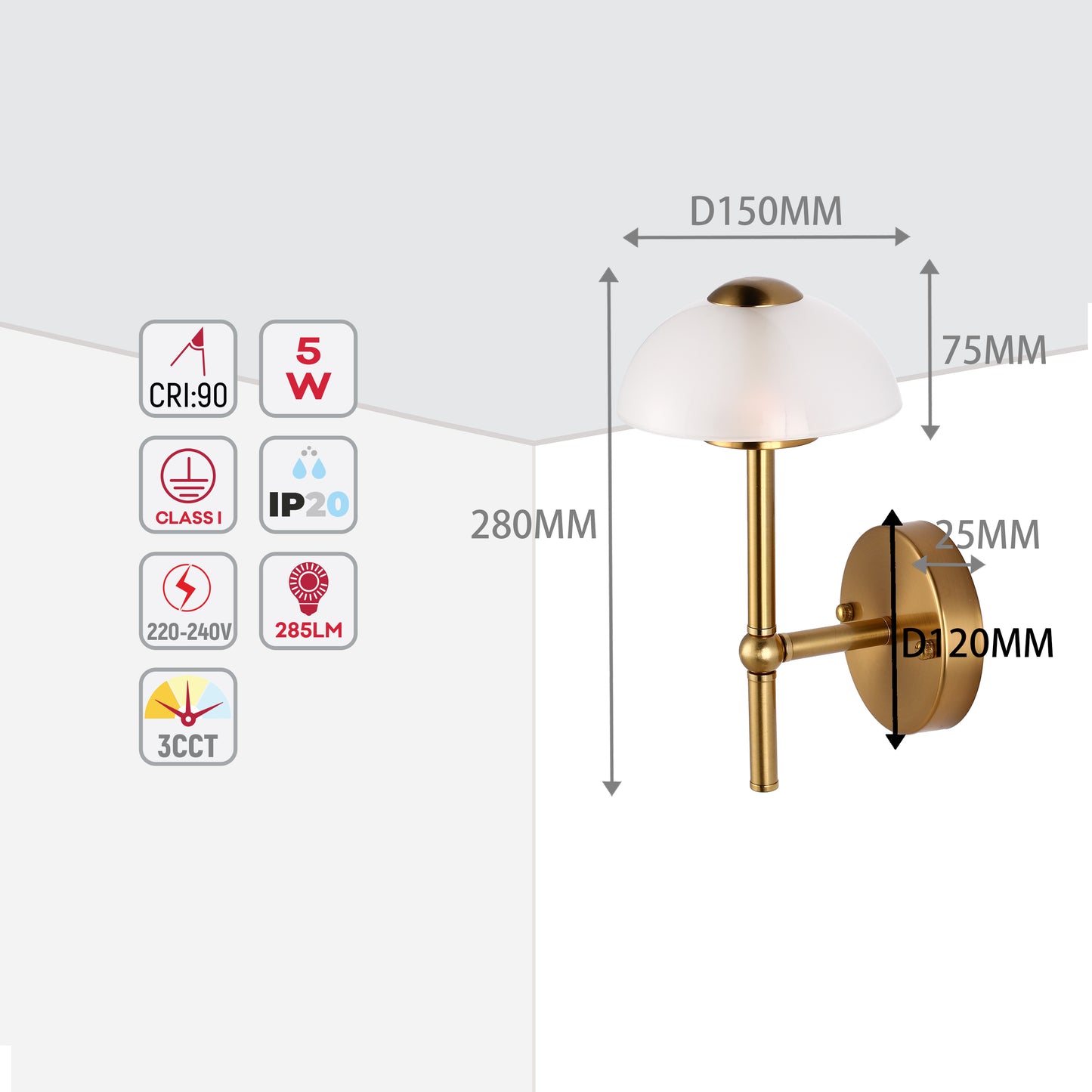 Бронзовый настенный LED-светильник 6565-B — дымчатое стекло, 5W, 3CCT