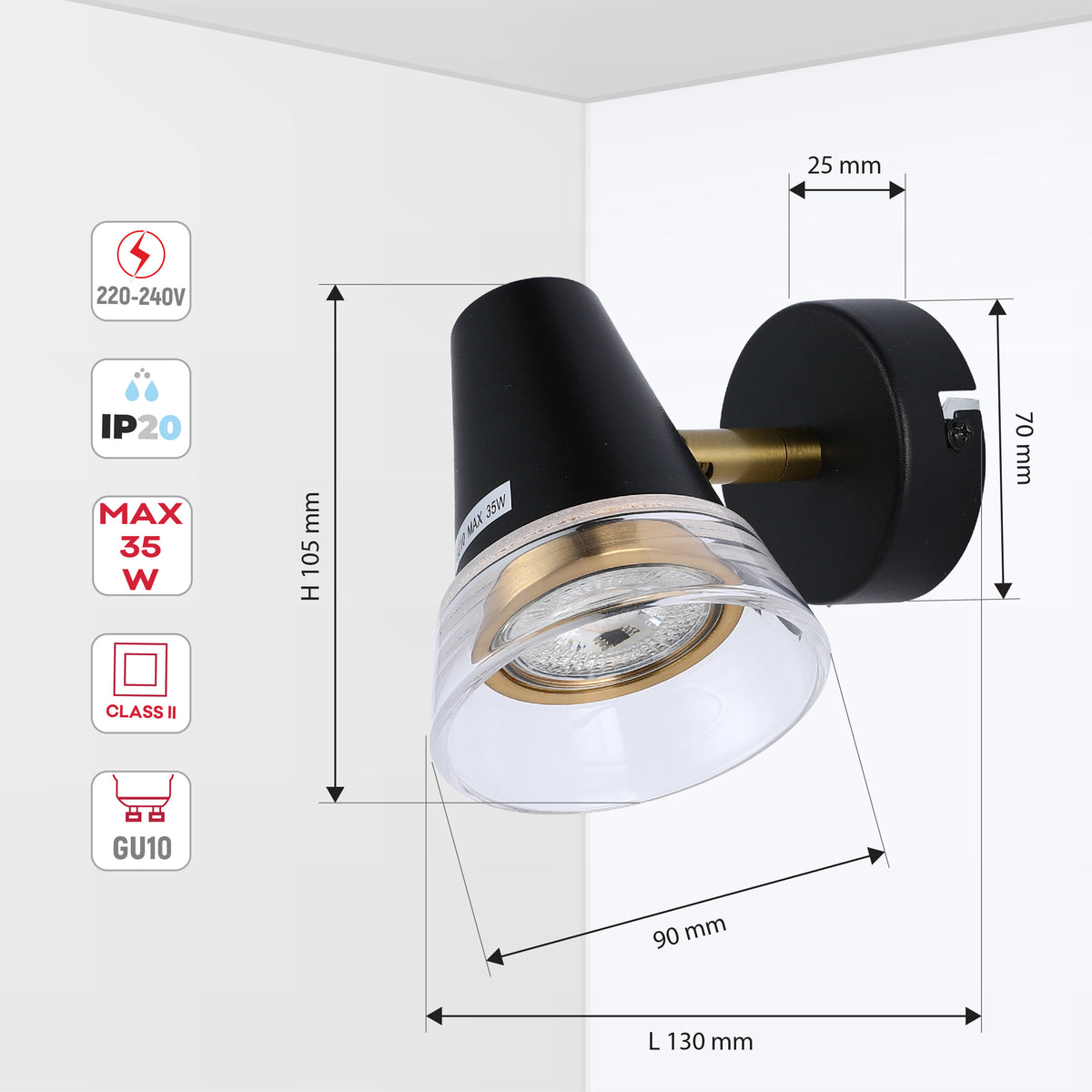 Бра 68744/1W Black+Brass GU10x1 (TEKLED)