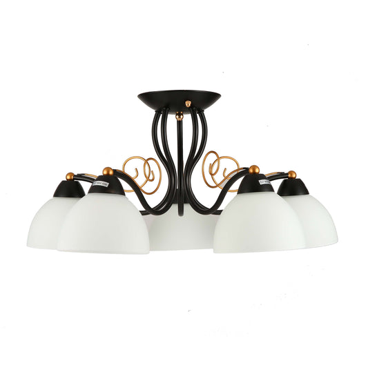 Люстра из матового стекла и нержавеющей стали в современном исполнении