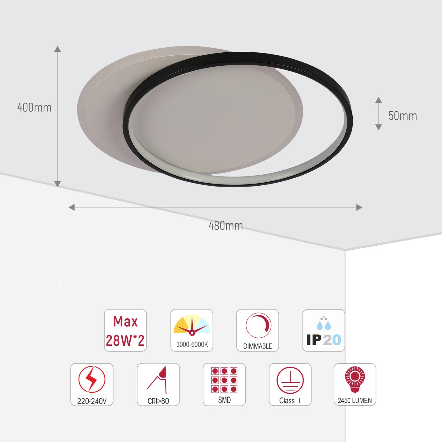 Современный потолочный светильник LED, белый корпус, диммируемый, с изменением цветовой температуры и дистанционным управлением