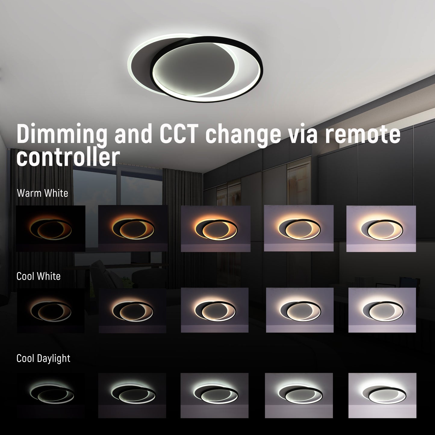 Современный потолочный светильник LED, белый корпус, диммируемый, с изменением цветовой температуры и дистанционным управлением