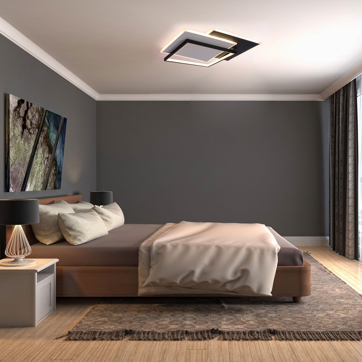 Современный потолочный светильник LED, белый корпус, диммируемый, с изменением цветовой температуры и дистанционным управлением