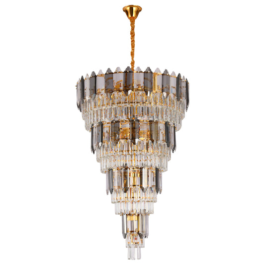 Многоуровневая хрустальная люстра с черным металлическим основанием, 30 ламп E14, 800×1200 мм