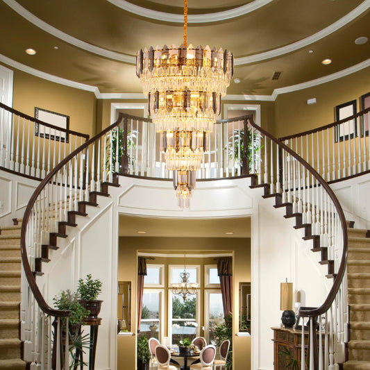 Многоуровневая хрустальная люстра с черным металлическим основанием, 30 ламп E14, 800×1200 мм