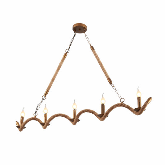 Люстра потолочная "Спиральный остров" из конопляного каната, 5xE14