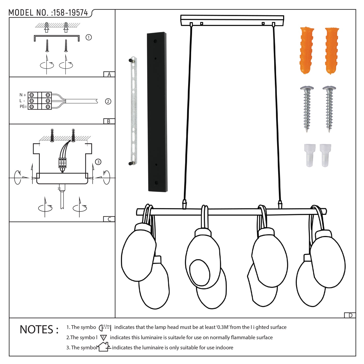 Люстра с черным металлическим каркасом и янтарным стеклом на 8 ламп E27