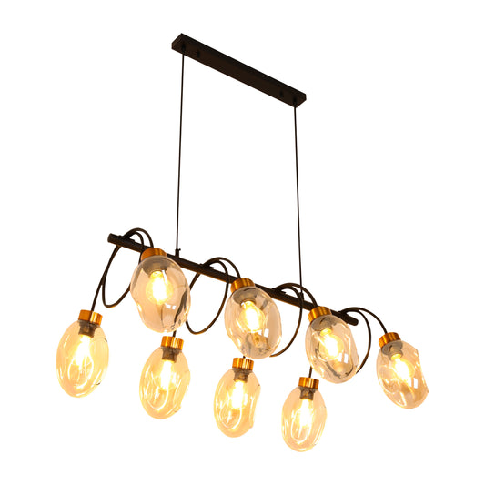 Люстра с черным металлическим каркасом и янтарным стеклом на 8 ламп E27