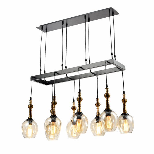 Амберный стеклянный черный металл островной потолочный светильник 8xE27