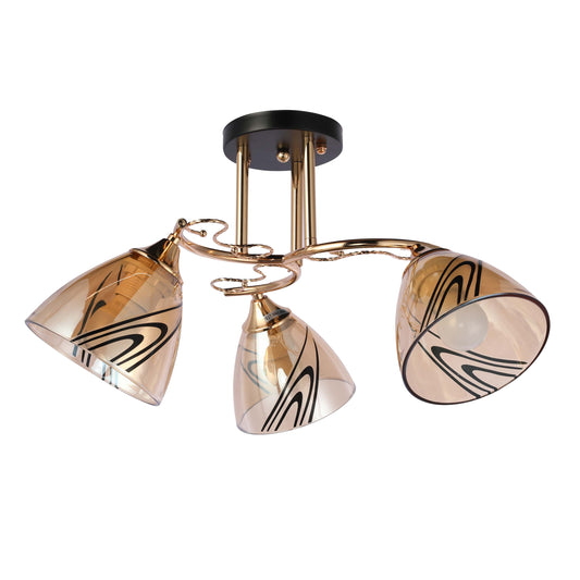 Потолочная люстра 8109 — чёрный металл, золото, янтарное стекло, 3 или 5 ламп E27