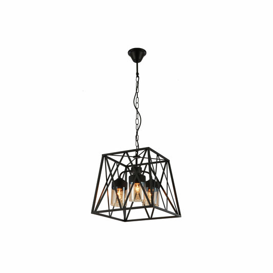 Черный металлический абажур с янтарным цилиндром, стеклянный кубический люстра на потолок 3xE27