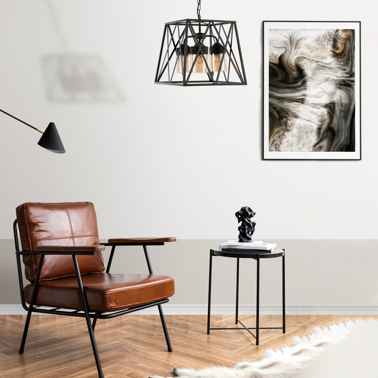 Черный металлический абажур с янтарным цилиндром, стеклянный кубический люстра на потолок 3xE27