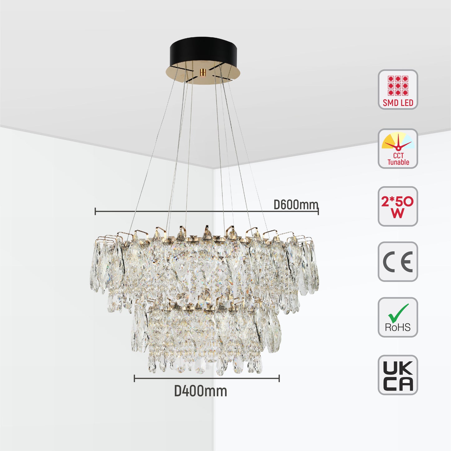 Подвесная люстра Crystal Gold Q8993 — двойное сияние огненности