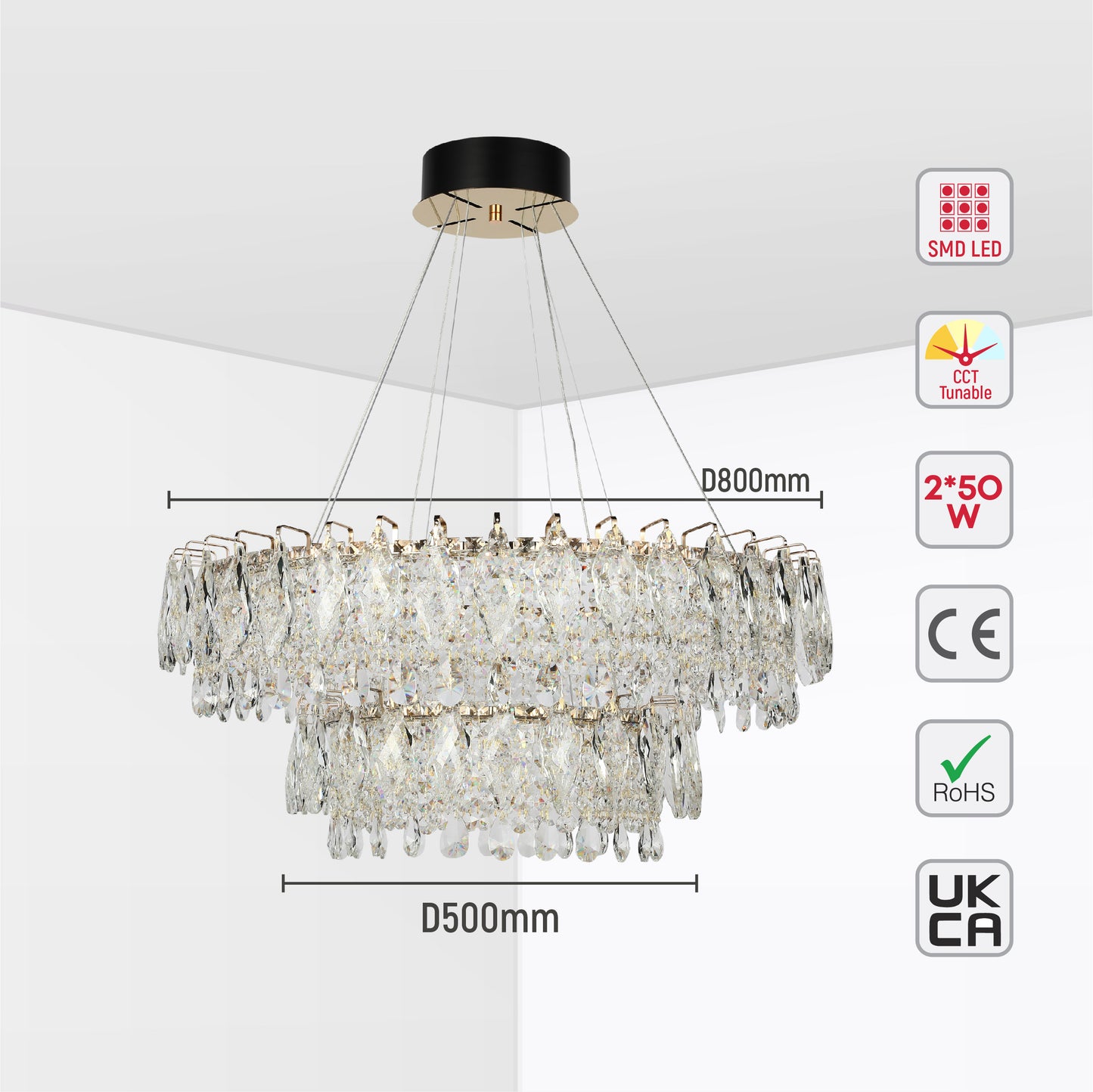Подвесная люстра Crystal Gold Q8993 — двойное сияние огненности