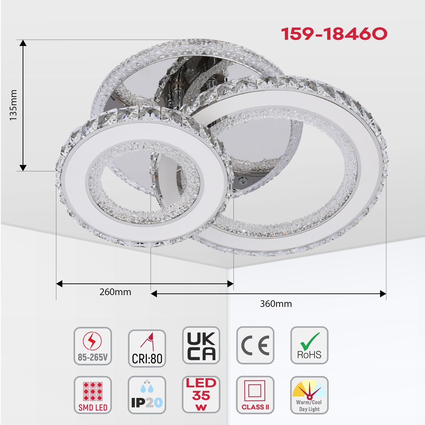Потолочная светодиодная люстра BS07xx (BS0717 / BS0719 / BS0721 / BS0728) – Хром, 3CCT