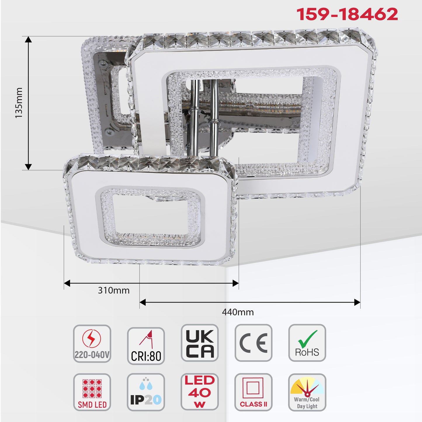 Потолочная светодиодная люстра BS07xx (BS0717 / BS0719 / BS0721 / BS0728) – Хром, 3CCT