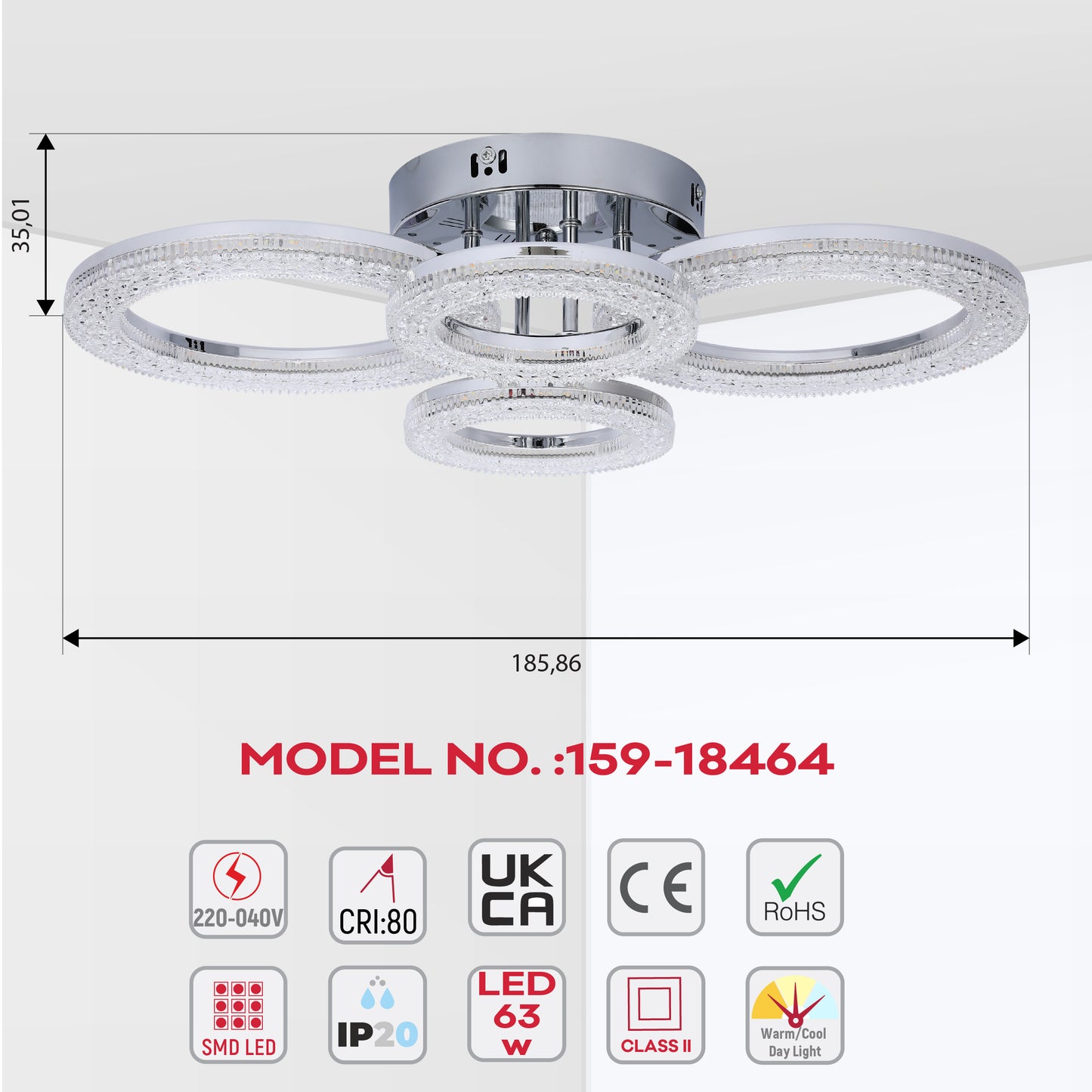 Потолочная светодиодная люстра BS07xx (BS0717 / BS0719 / BS0721 / BS0728) – Хром, 3CCT