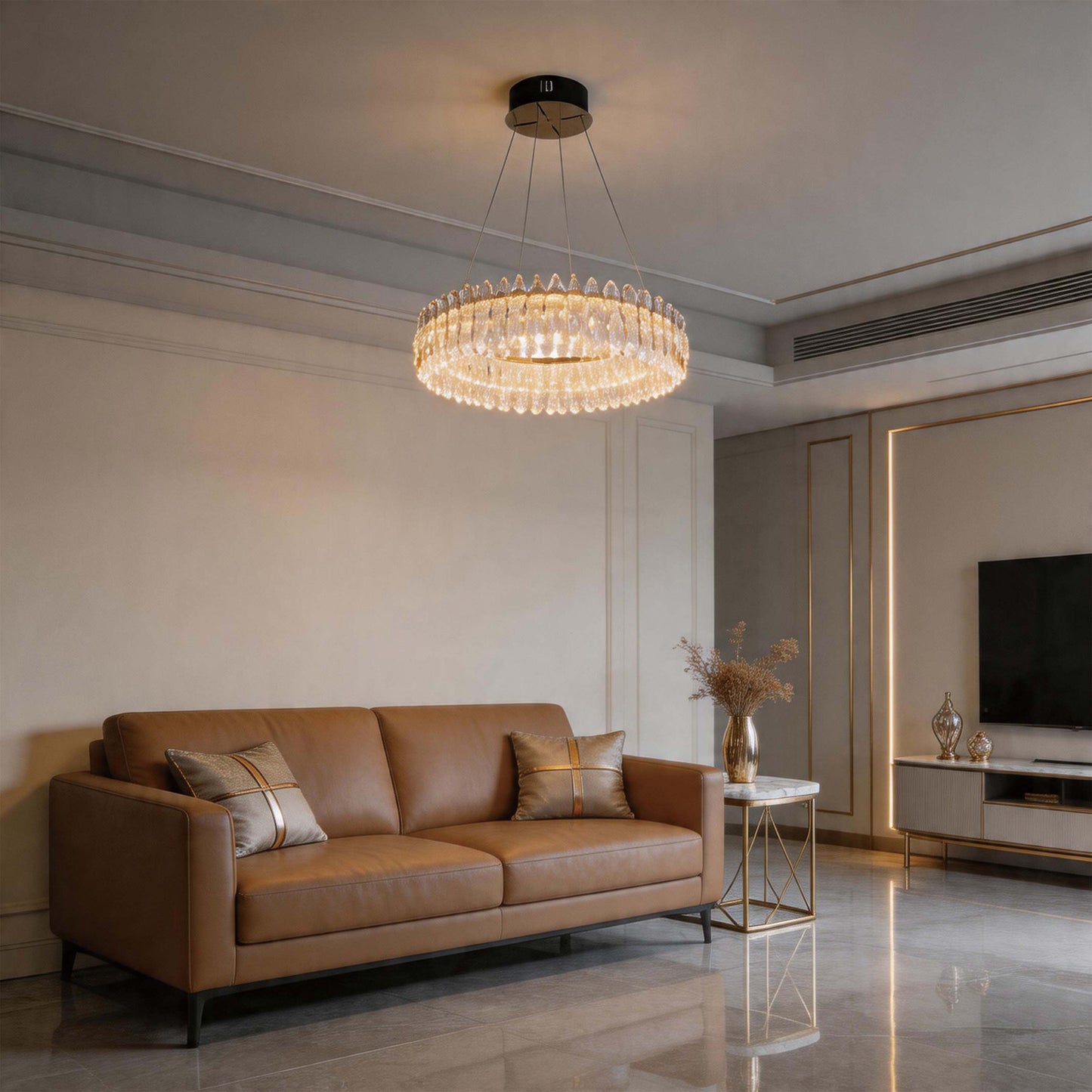 Люстра Premium Gold Crystal с LED-подсветкой и регулировкой яркости, с пультом 2-4G, 3CCT