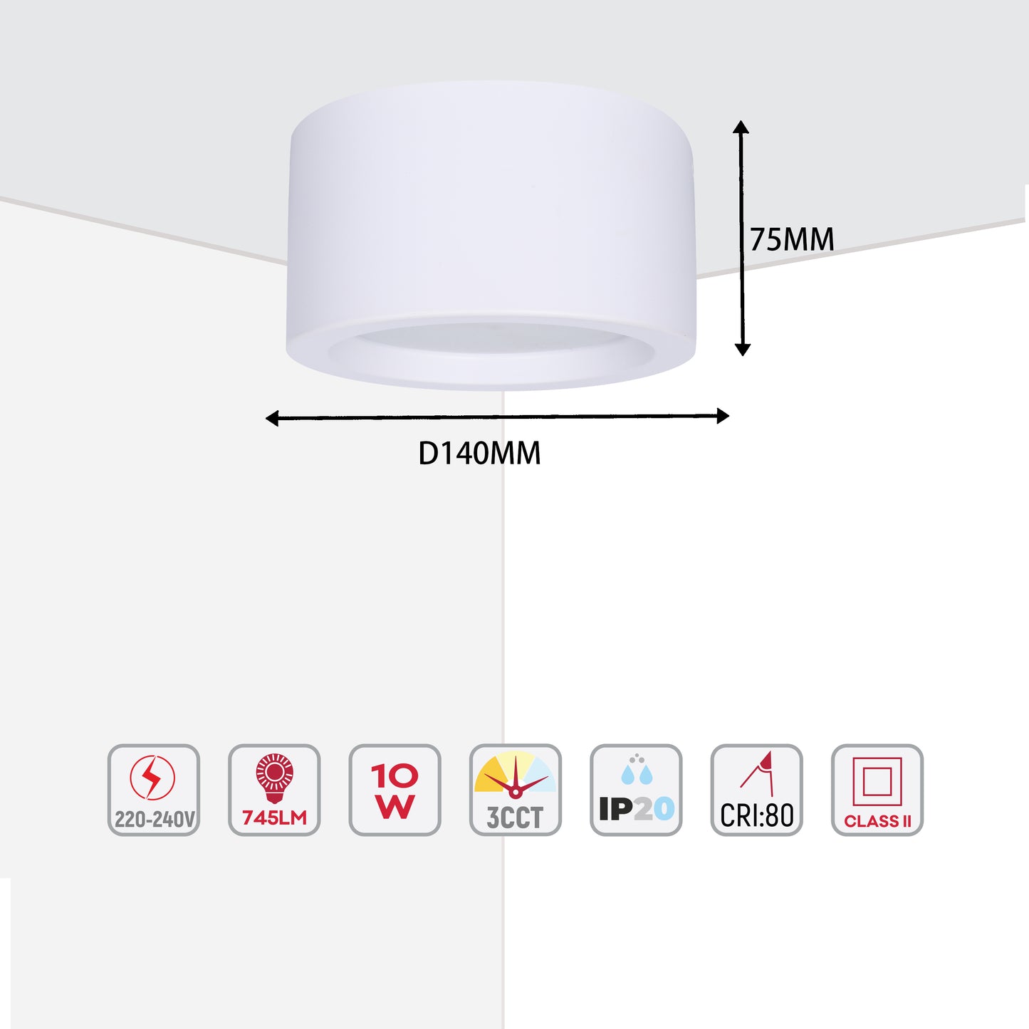 Современный светильник&nbsp; MIRA, накладной LED Downlight, 10W / 20W / 30W, 3CCT (4000K / 6000K), белый / чёрный, металлический корпус
